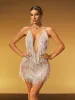 Fiadh Plunge Neck Crystal Chain Fringe Mini Dress sold by Mew Mews