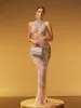 Hyrthos High Neck Crystal Chain Fringe Maxi Dress sold by Mew Mews