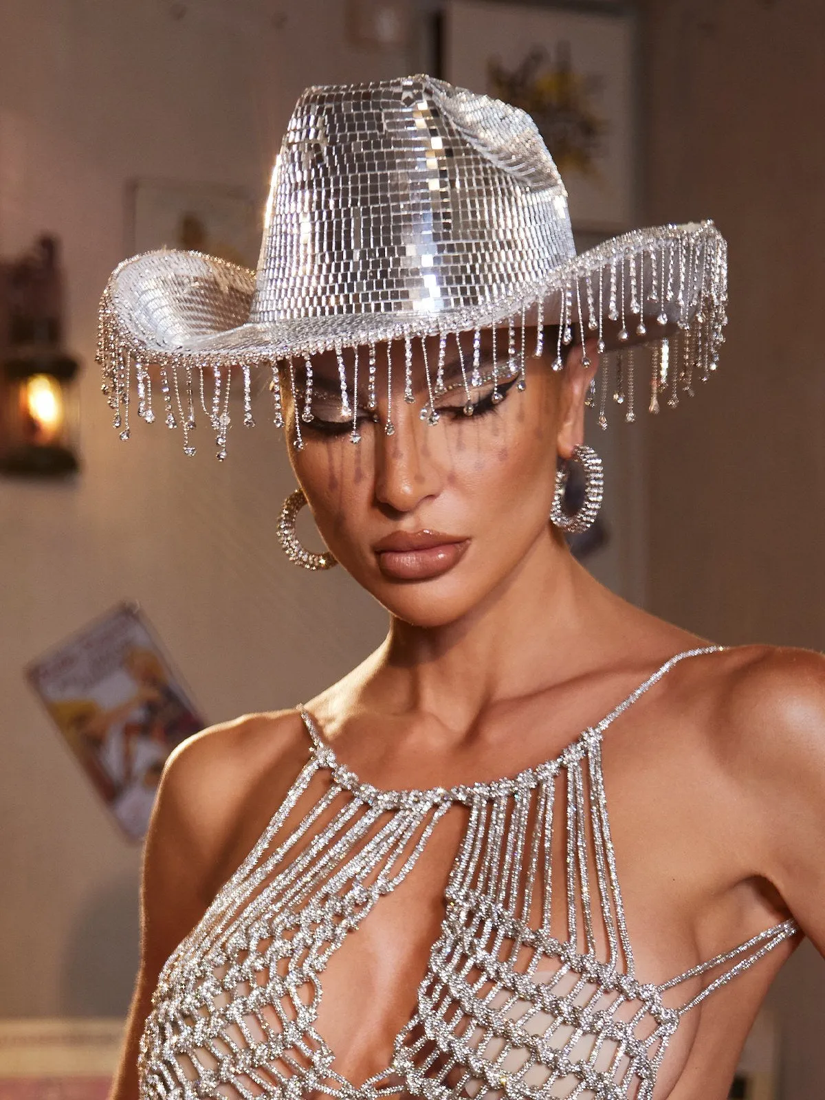 Maelira Rhinestone Fringe Cowboy Hat sold by Mew Mews product image thumbnail 3