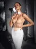 Dana Shell Mesh Lace Up Corset Top In Beige sold by Mew Mews