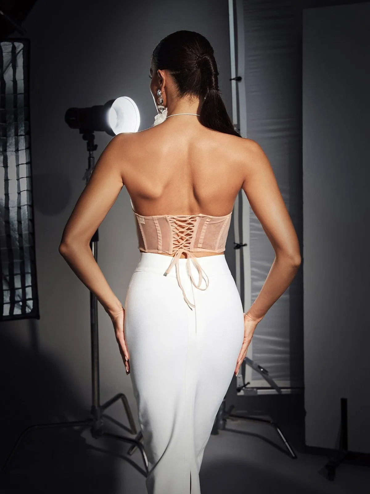 Dana Shell Mesh Lace Up Corset Top In Beige sold by Mew Mews product image thumbnail 5