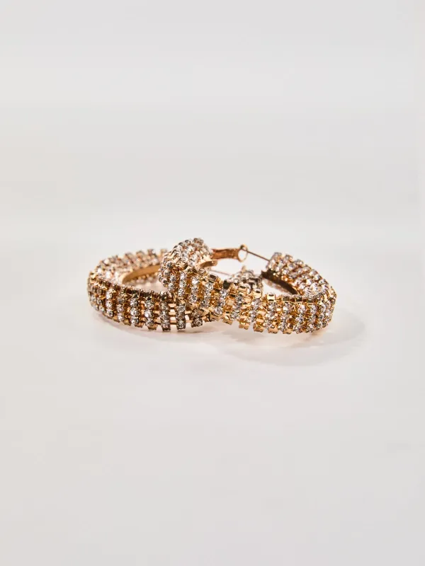 Oexryn Rhinestone Hoop Earrings In Gold sold by Mew Mews