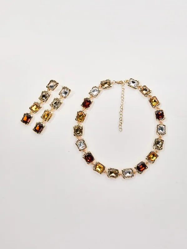 Oaelara Crystal Square Necklace Set made by Mew Mews