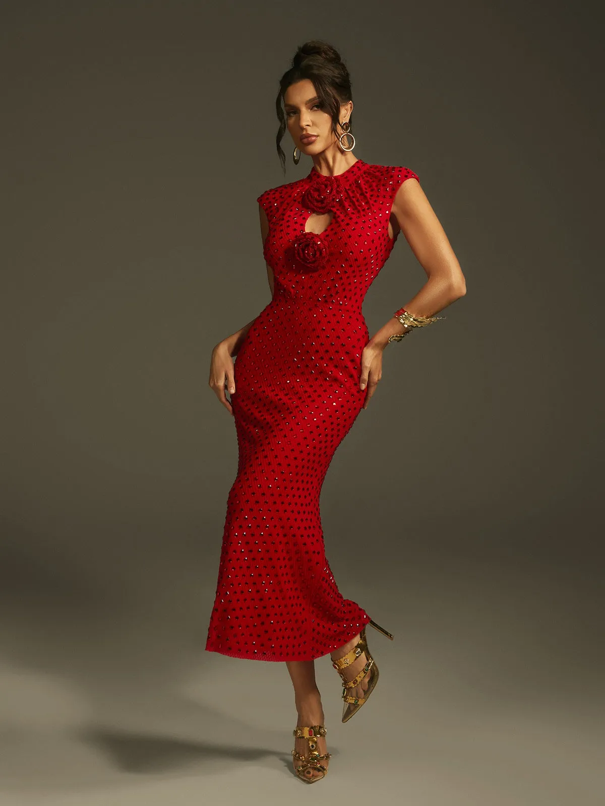 Lanesia Sleeveless Flower Rhinestone Midi Dress sold by Mew Mews product image thumbnail 5