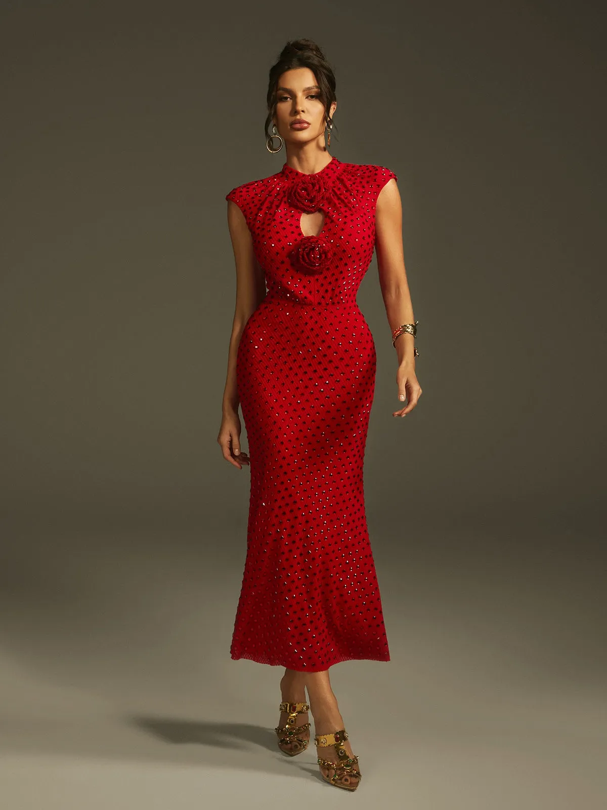 Lanesia Sleeveless Flower Rhinestone Midi Dress sold by Mew Mews product image thumbnail 2