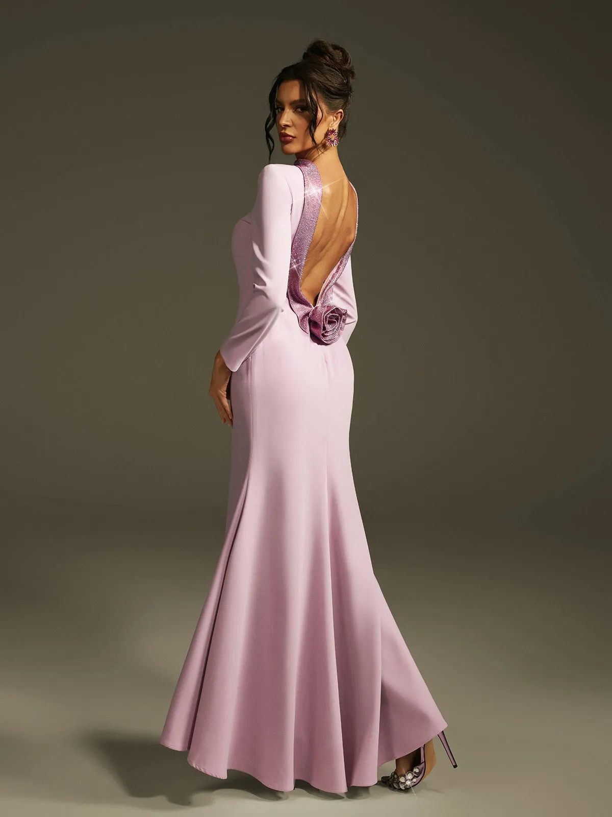 Lamya Backless Rhinestone Flower Maxi Dress sold by Mew Mews