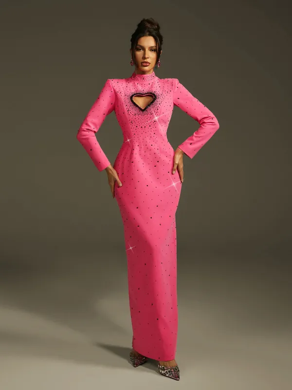 Oaelrix Backless Heart Rhinestone Maxi Dress sold by Mew Mews