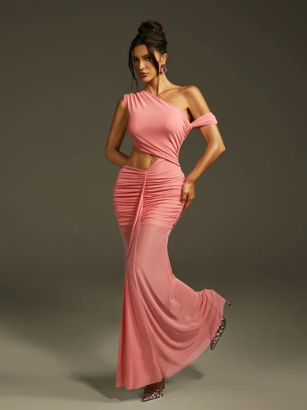 Lakia Cutout Ruched Mesh Maxi Dress sold by Mew Mews