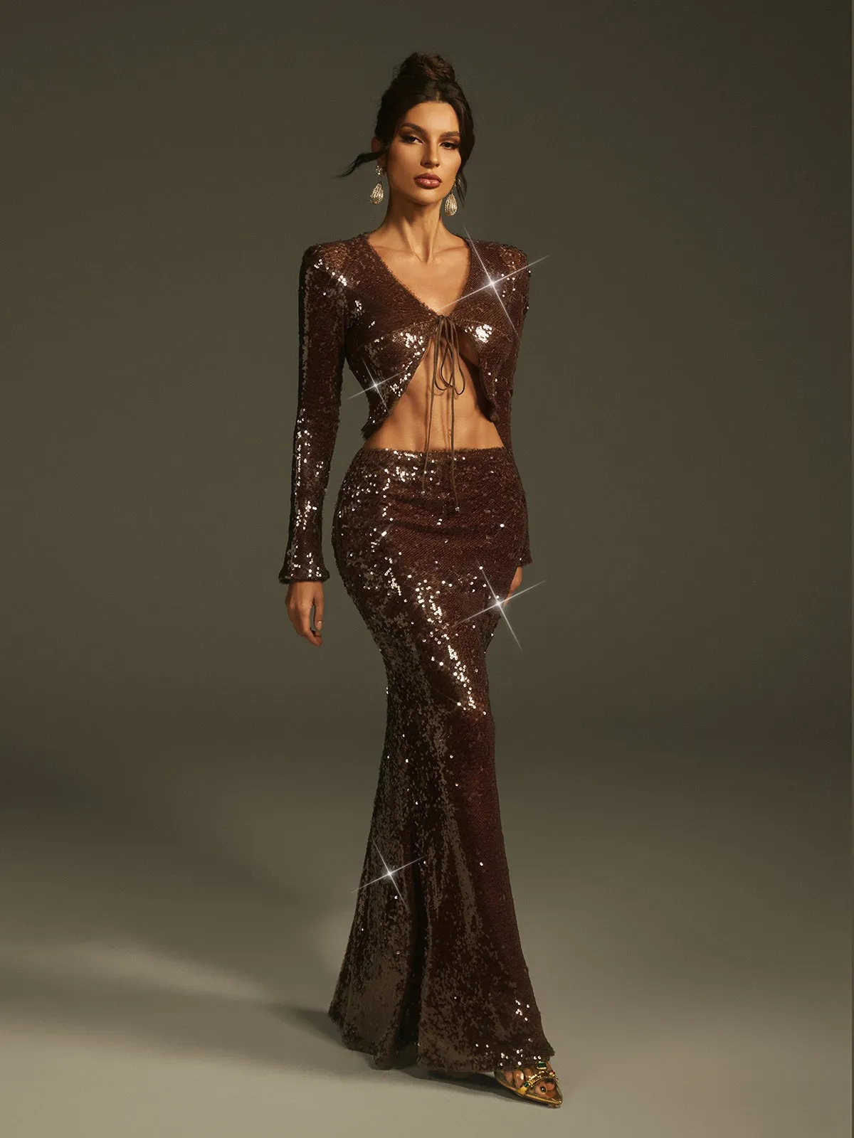 Laraib Sequin Skirt Set In Coffee sold by Mew Mews product image thumbnail 2