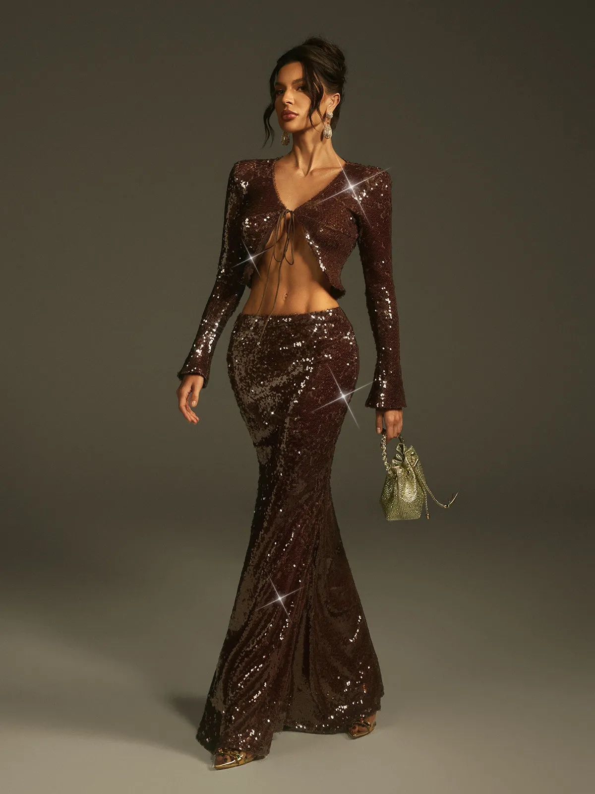 Laraib Sequin Skirt Set In Coffee sold by Mew Mews product image thumbnail 5