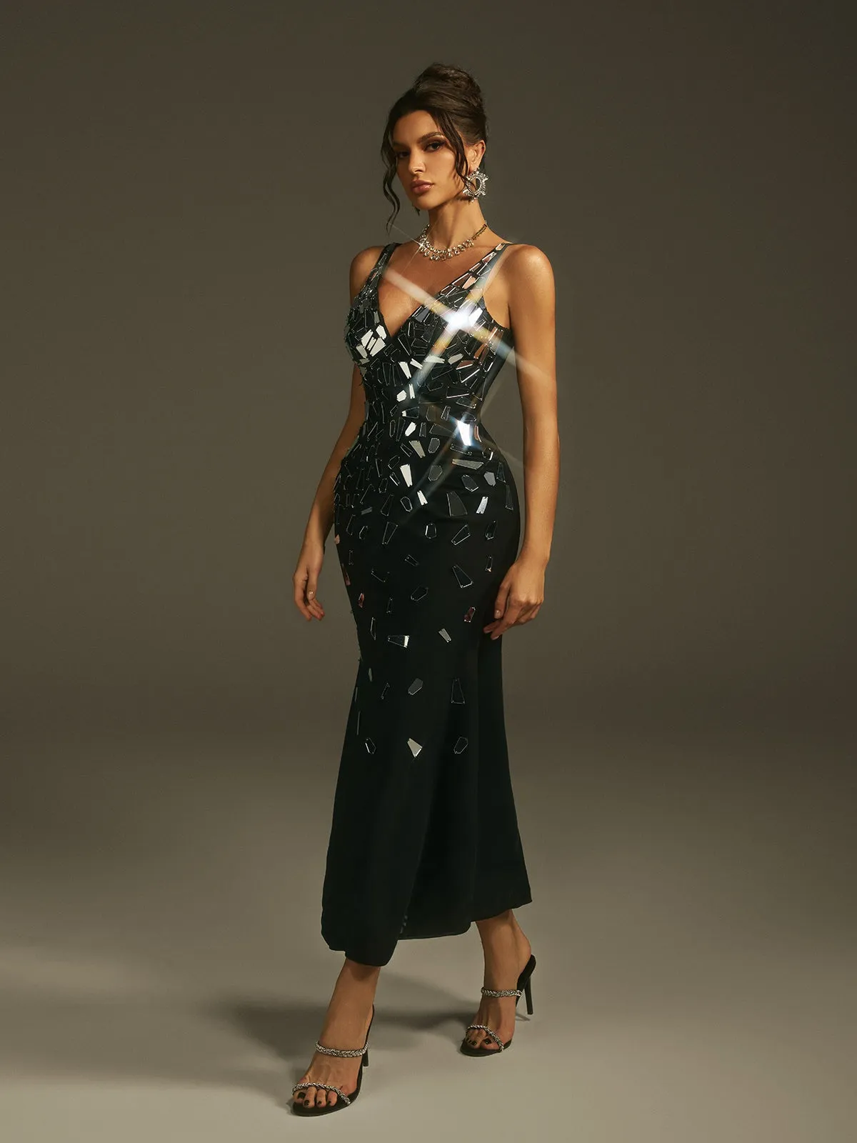 Lesya V Neck Acrylic Midi Dress sold by Mew Mews product image thumbnail 4