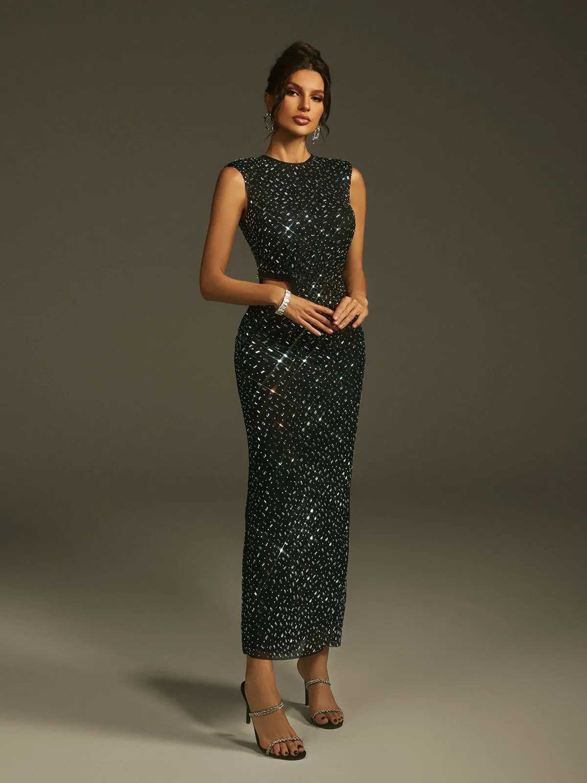 Lesley Sleeveless Rhinestone Cutout Maxi Dress sold by Mew Mews product image thumbnail 3