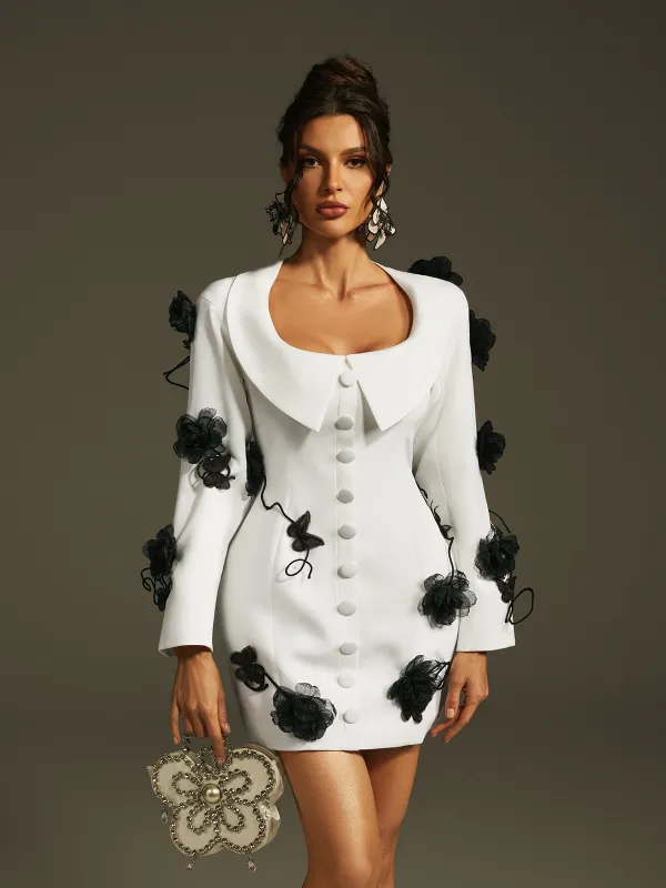 Leala Folded Collar Flower Mini Dress sold by Mew Mews