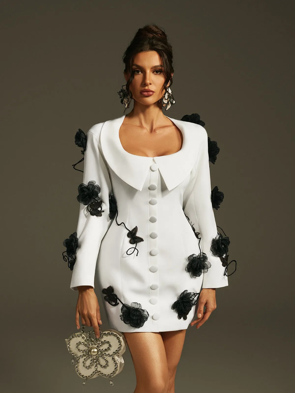 Leala Folded Collar Flower Mini Dress sold by Mew Mews