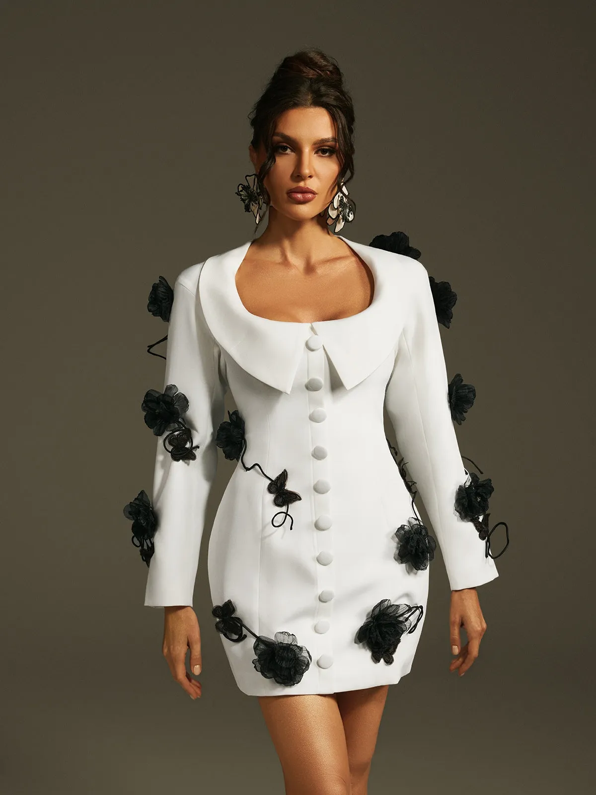 Leala Folded Collar Flower Mini Dress sold by Mew Mews product image thumbnail 3