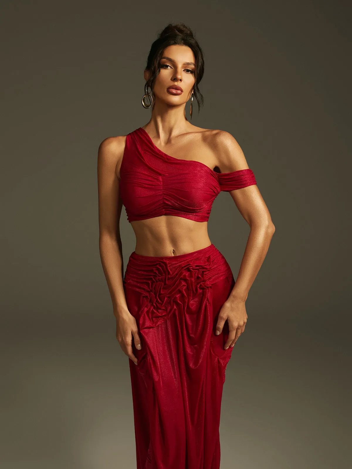 Lanai Ruched Skirt Set In Red sold by Mew Mews product image thumbnail 3