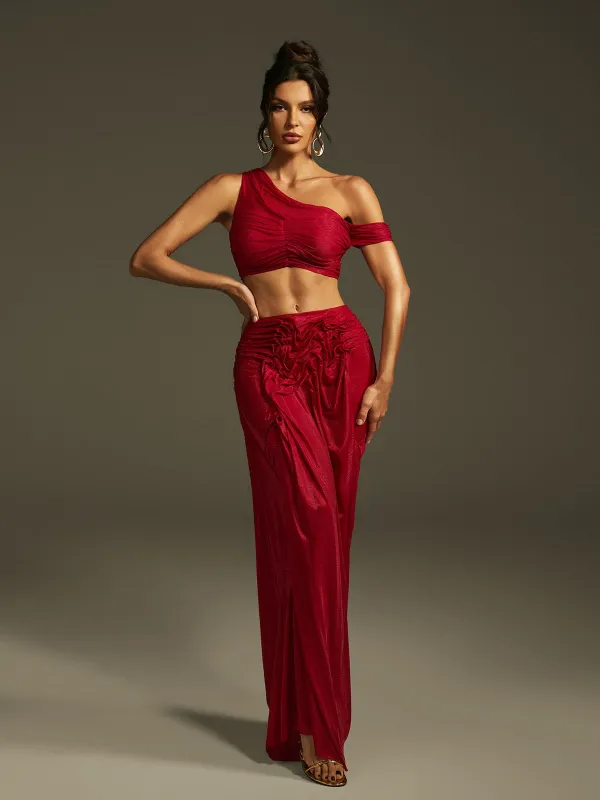 Lanai Ruched Skirt Set In Red sold by Mew Mews