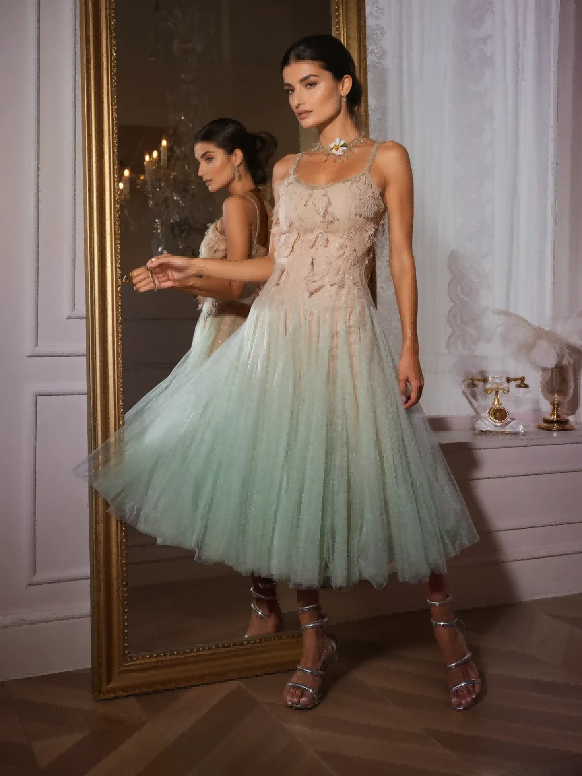 Qaldrex Spaghetti Ombre Lace Midi Dress sold by Mew Mews product image thumbnail 2