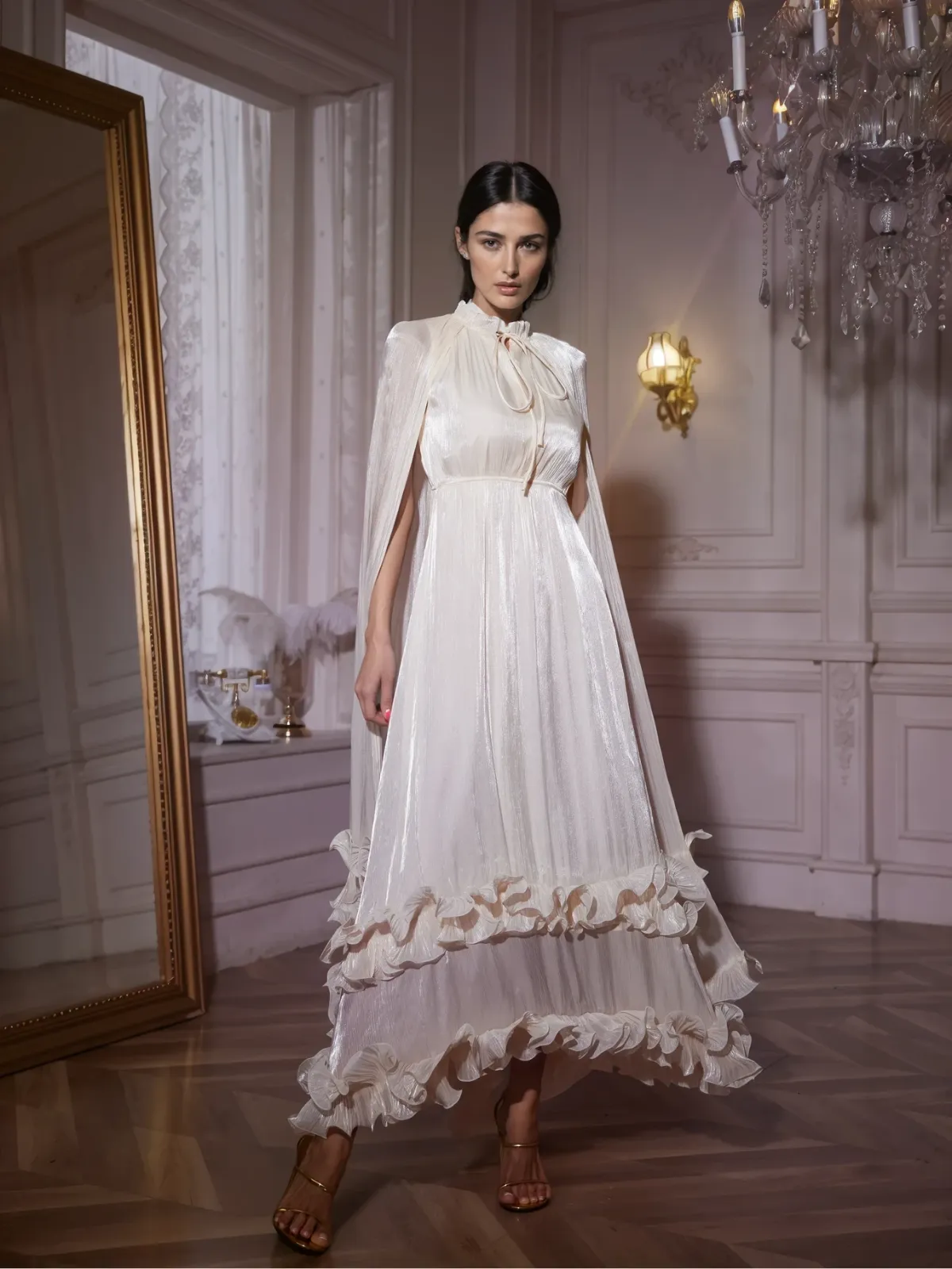 Itziar Shawl Ruffle Maxi Dress In Apricot sold by Mew Mews product image thumbnail 3