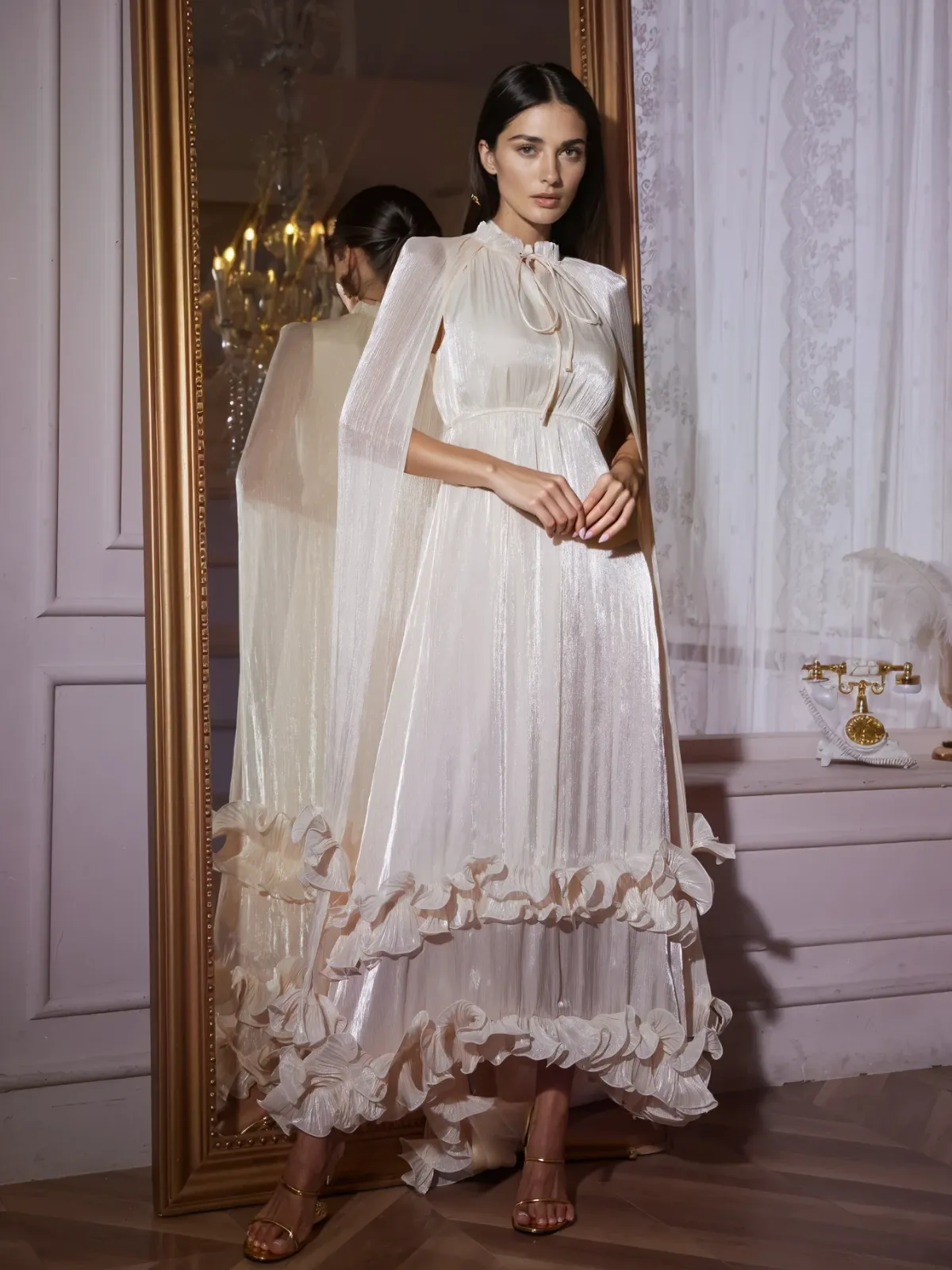 Itziar Shawl Ruffle Maxi Dress In Apricot sold by Mew Mews product image thumbnail 5