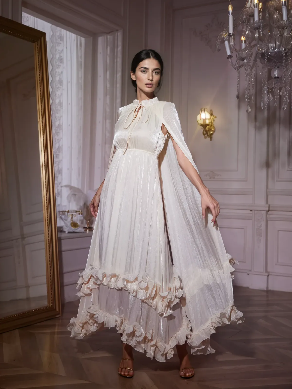 Itziar Shawl Ruffle Maxi Dress In Apricot sold by Mew Mews product image thumbnail 2