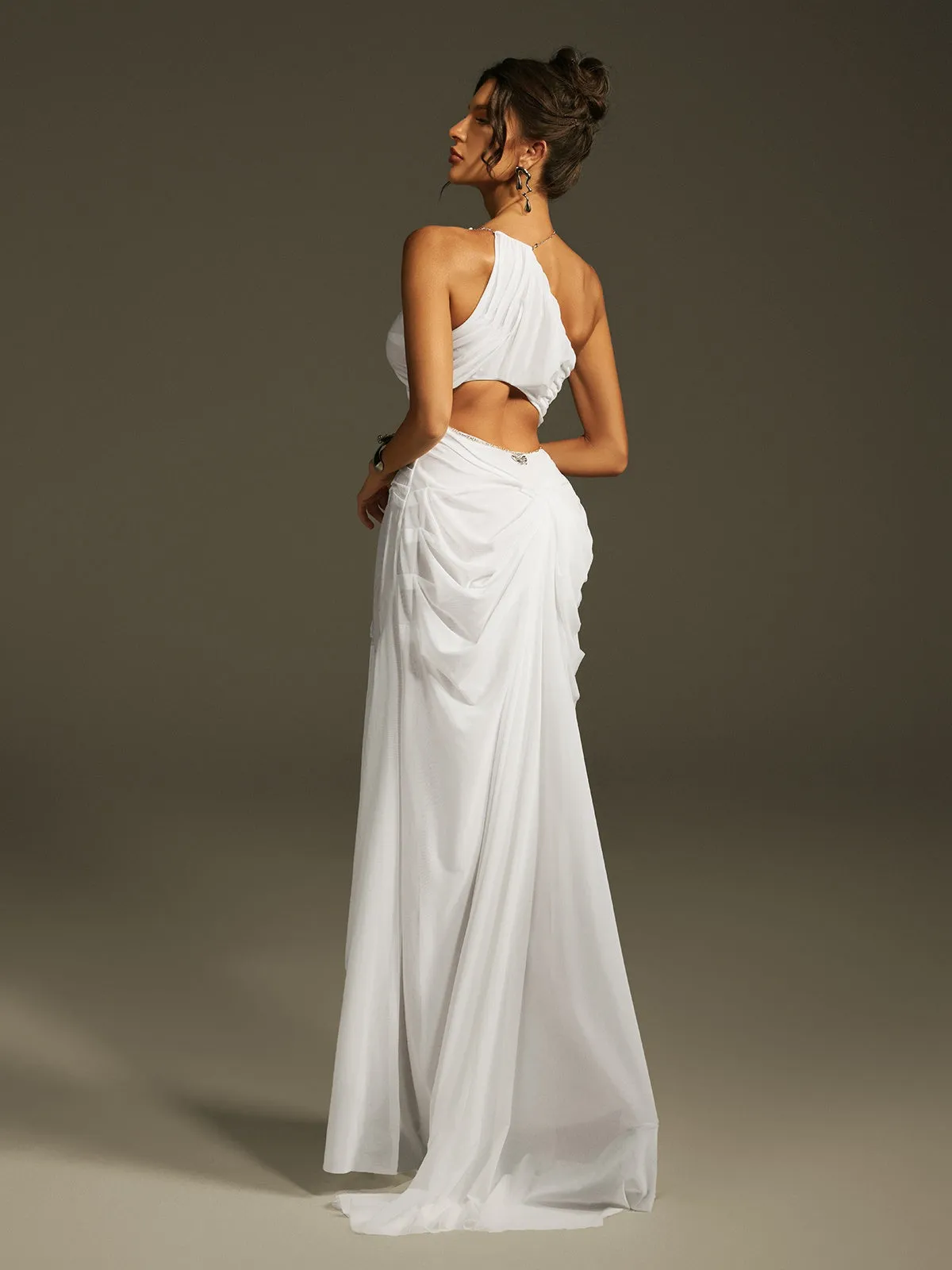 Daiki Halterneck Ruched Maxi Dress In White sold by Mew Mews product image thumbnail 4