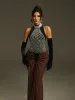 Lenker Halterneck Teardrop Fringe Top sold by Mew Mews
