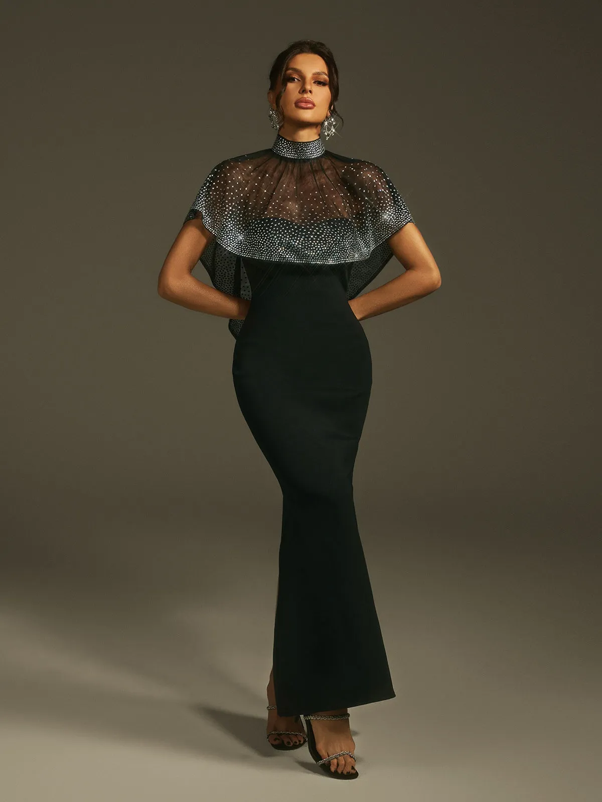 Lenah High Neck Rhinestone Bandage Maxi Dress sold by Mew Mews product image thumbnail 2