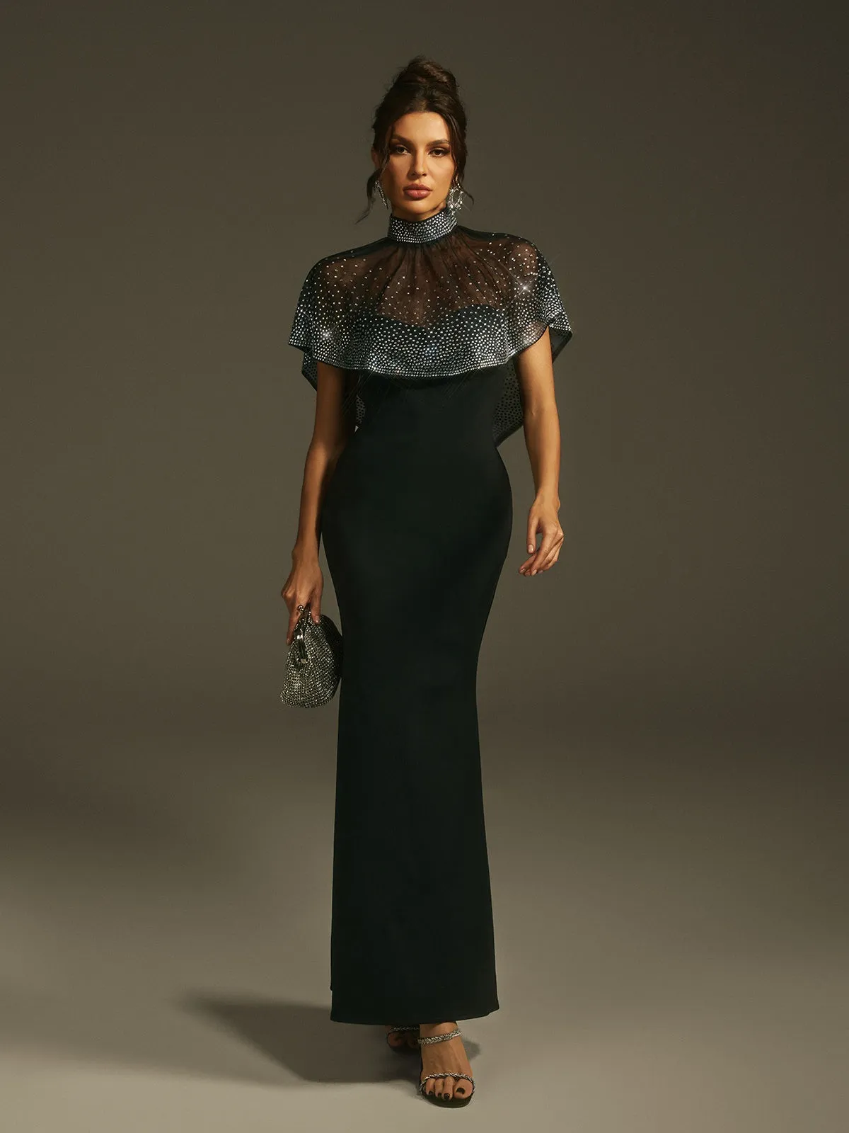 Lenah High Neck Rhinestone Bandage Maxi Dress sold by Mew Mews