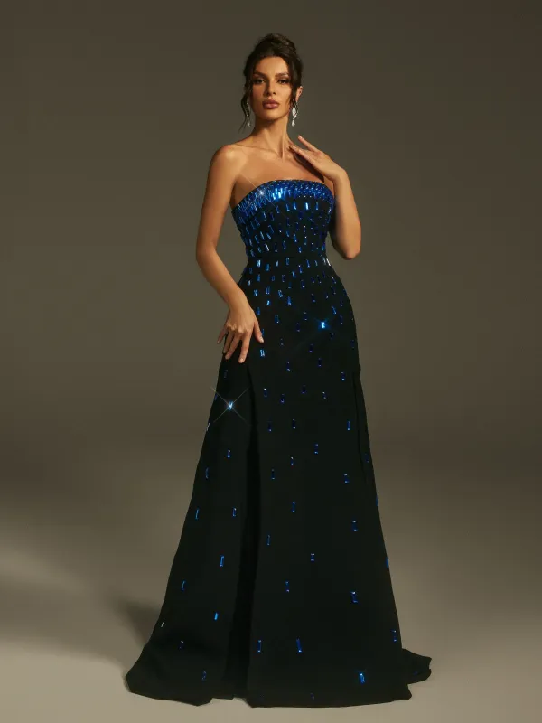 Leimomi Strapless Crystal Maxi Dress sold by Mew Mews