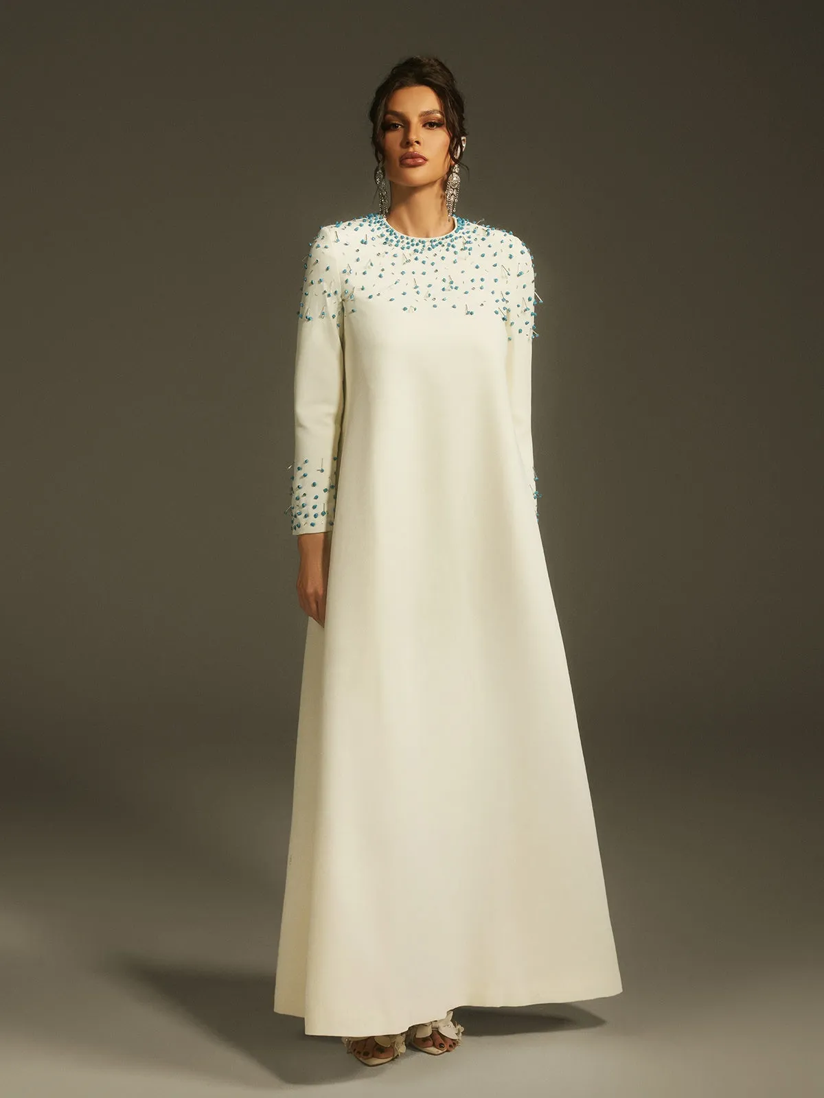 Lefwin Long Sleeve Crystal Maxi Dress sold by Mew Mews