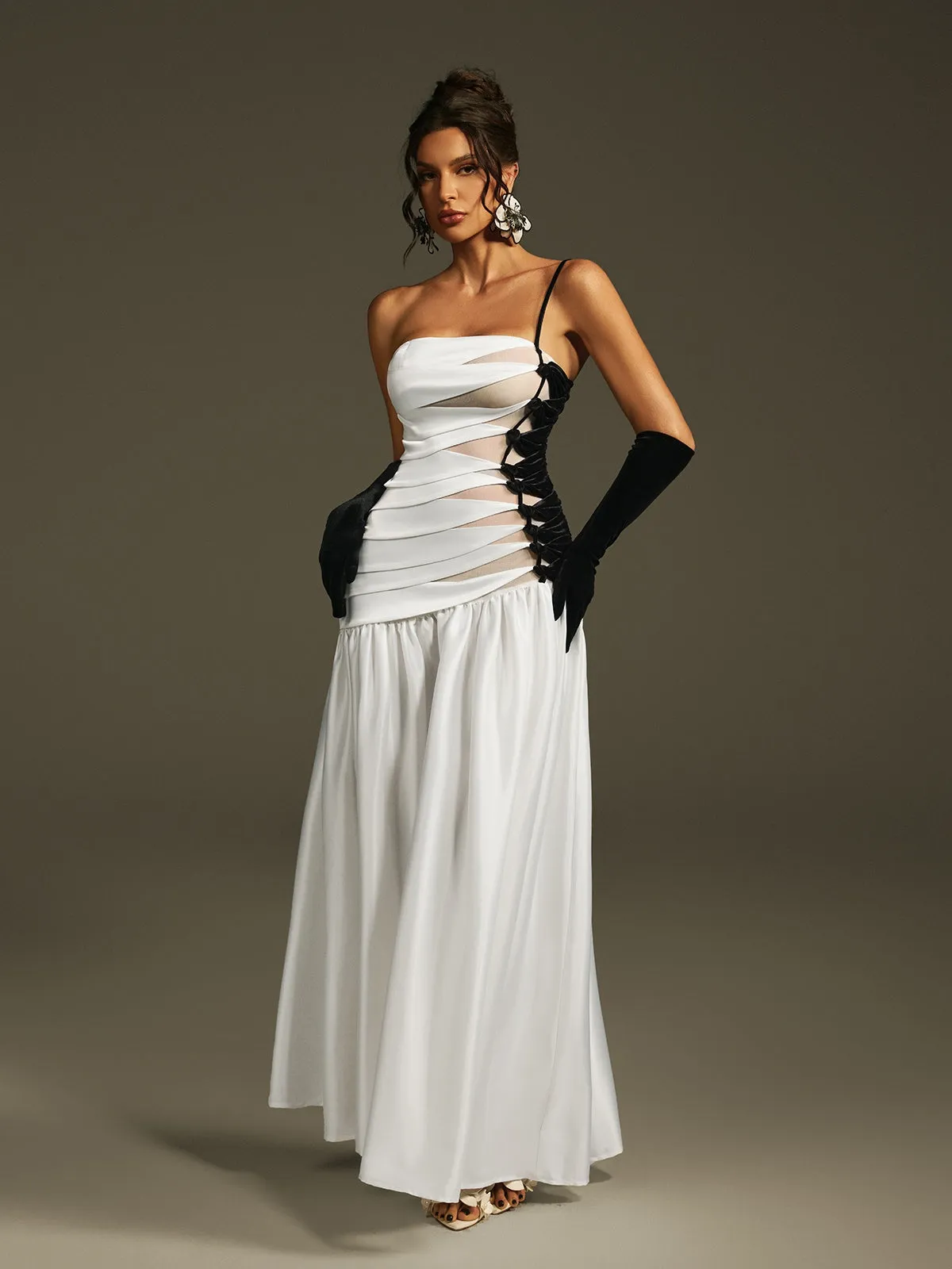 Lebana One Shoulder Satin Maxi Dress With Gloves sold by Mew Mews product image thumbnail 2