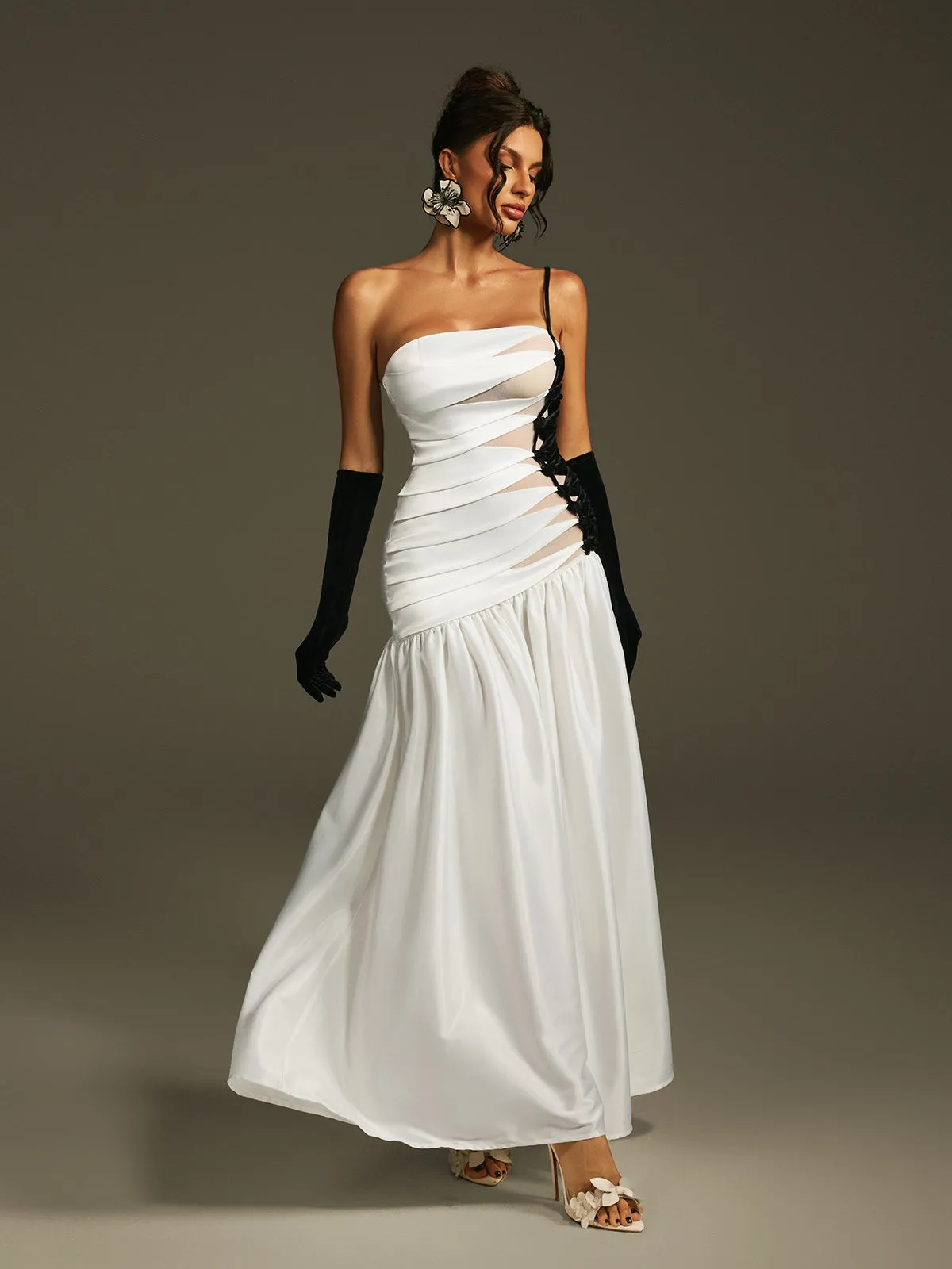 Lebana One Shoulder Satin Maxi Dress With Gloves sold by Mew Mews product image thumbnail 5