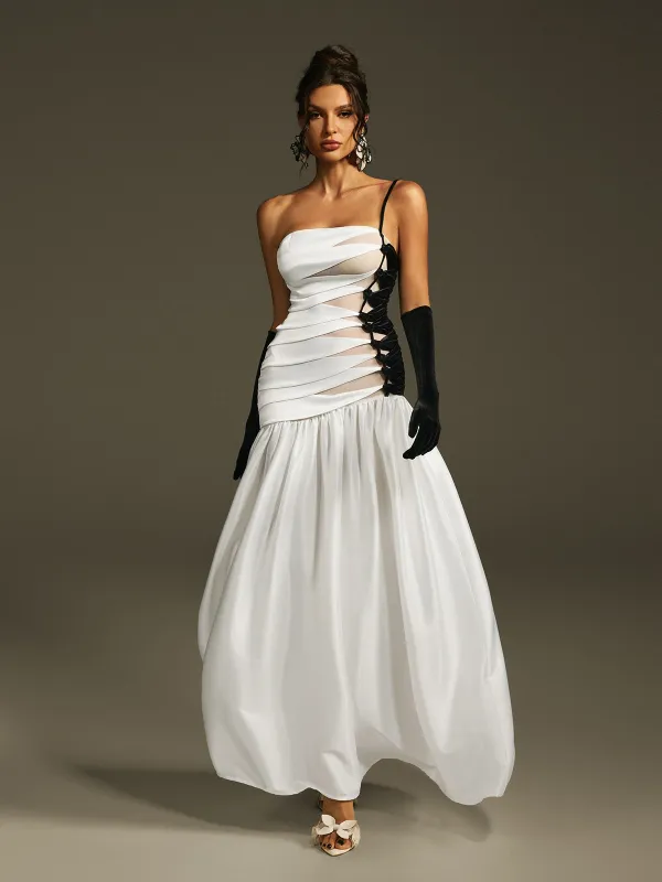 Lebana One Shoulder Satin Maxi Dress With Gloves sold by Mew Mews