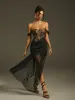 Marged Off Shoulder Lace Mesh Maxi Dress sold by Mew Mews