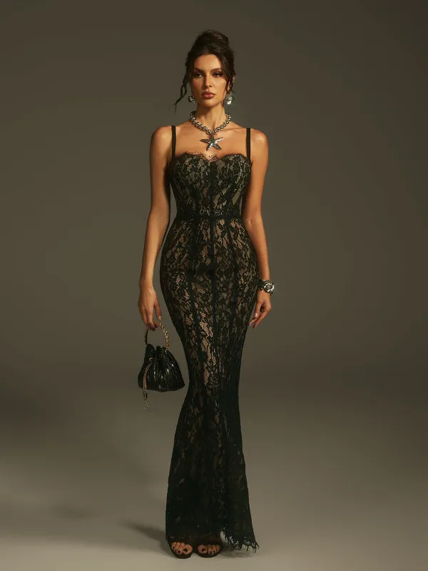 Marije Spaghetti Lace Maxi Dress sold by Mew Mews
