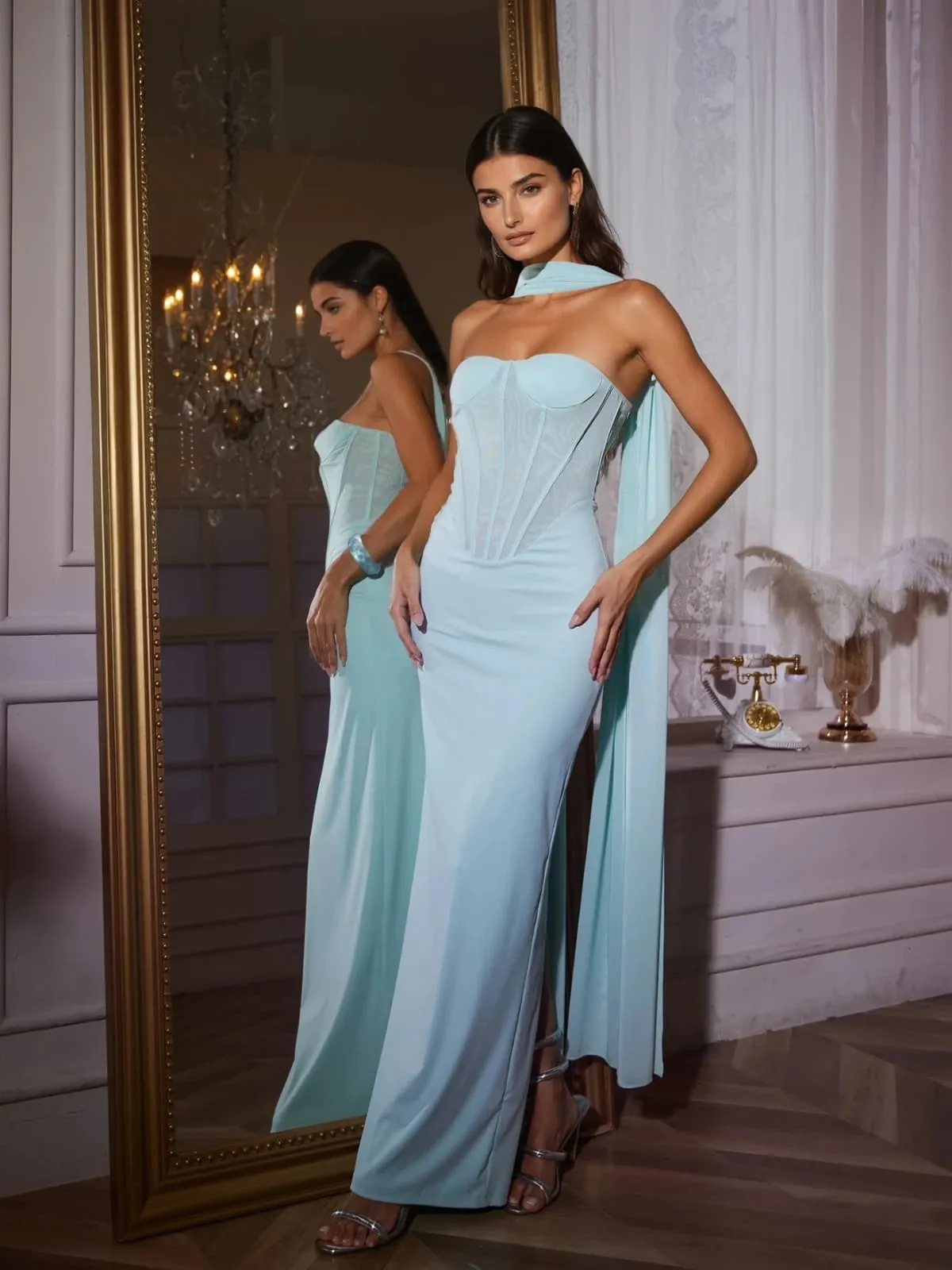 Qrythos Strapless Corset Maxi Dress sold by Mew Mews product image thumbnail 4