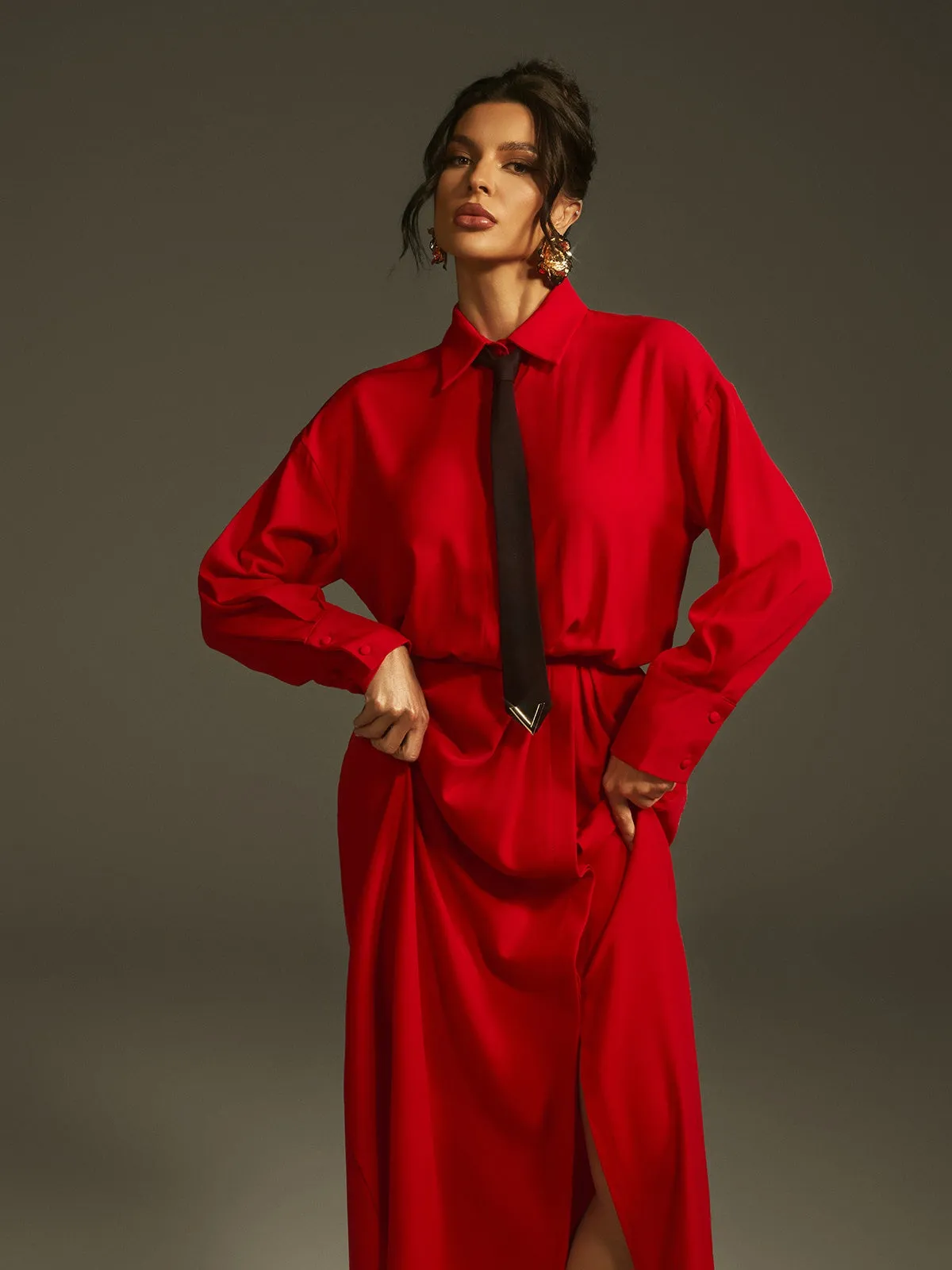 Lamech Folded Collar Split Maxi Dress sold by Mew Mews