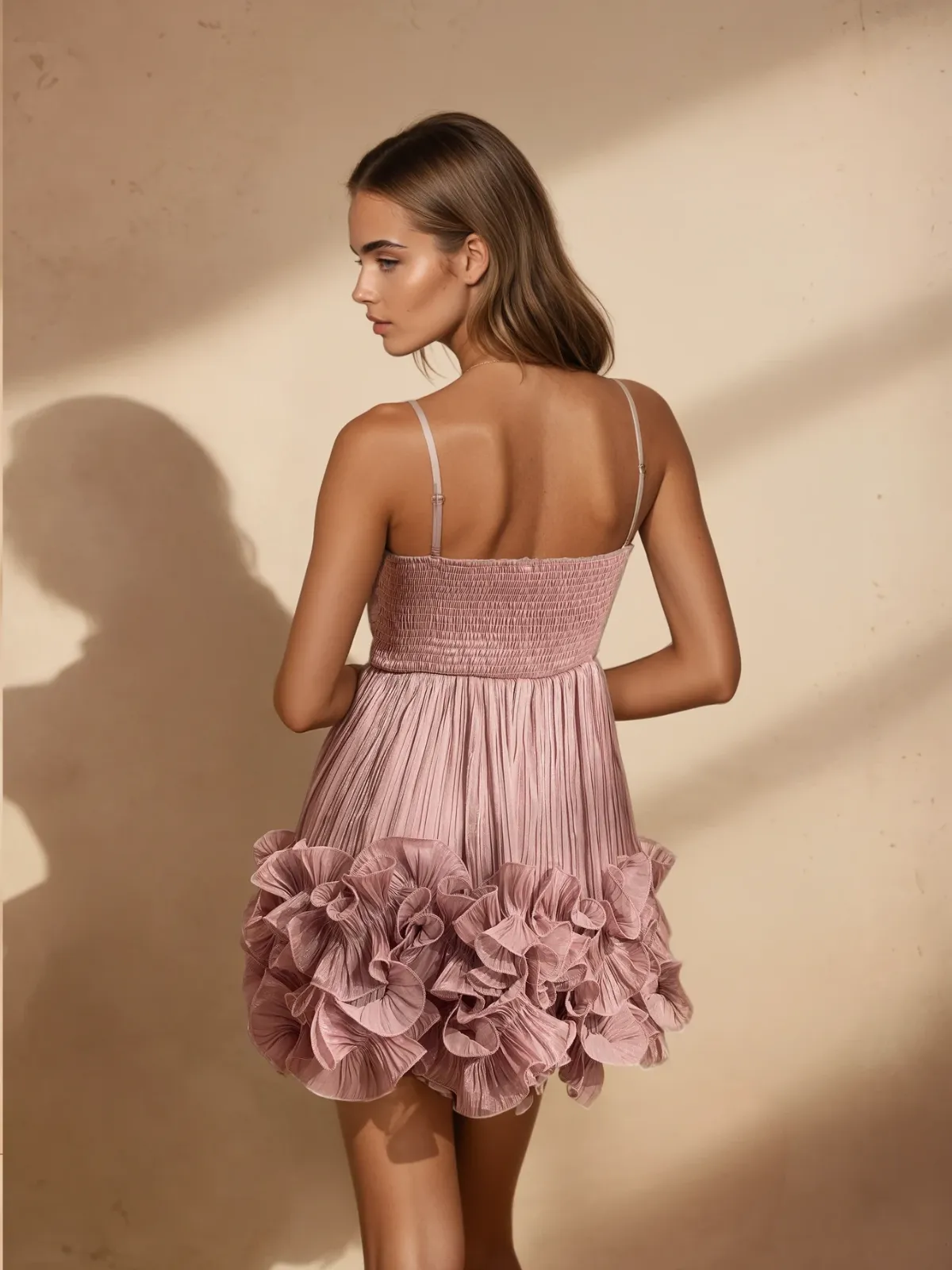 Naiya Spaghetti Flower Ruffle Mini Dress In Pink sold by Mew Mews product image thumbnail 5