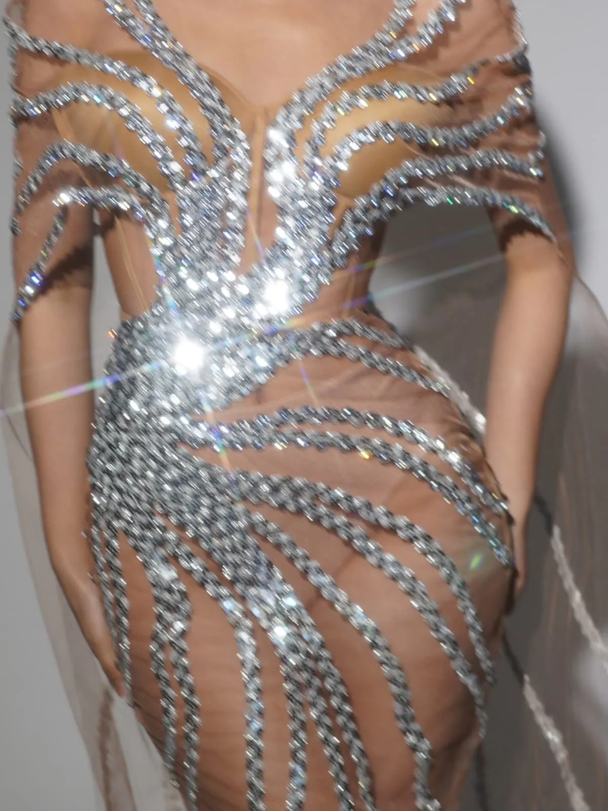 Saelyra Shawl Sequin Mesh Maxi Dress In Silver sold by Mew Mews product image thumbnail 3