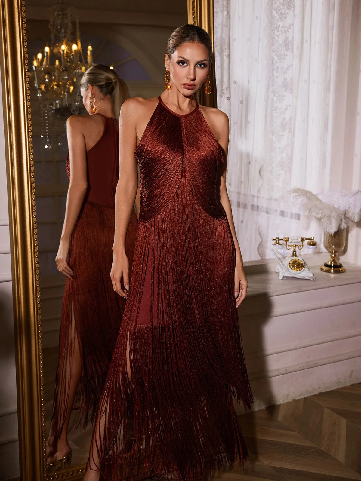 Izumi Halterneck Fringe Bandage Maxi Dress sold by Mew Mews product image thumbnail 3