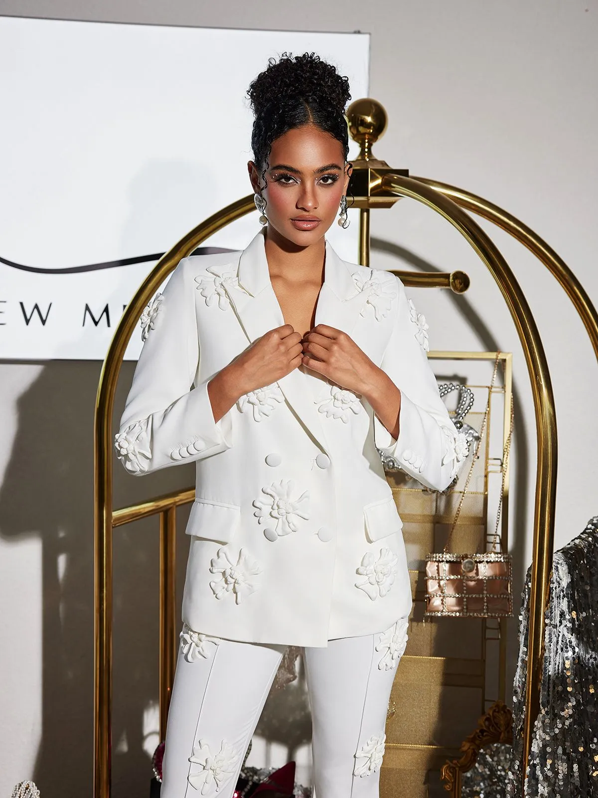 Indiana Floral Embellished Blazer Set In White sold by Mew Mews product image thumbnail 2