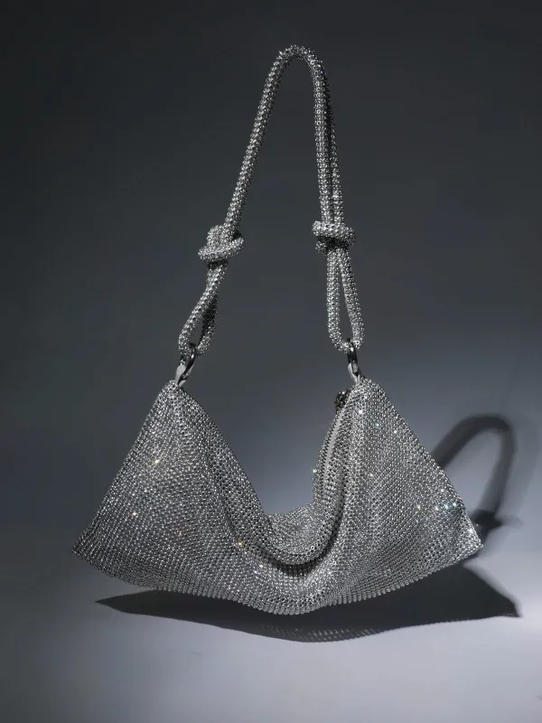 Jean Rhinestone Shoulder Bag In Silver sold by Mew Mews