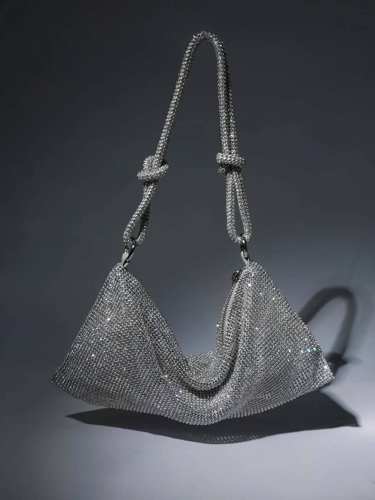 Jean Rhinestone Shoulder Bag In Silver sold by Mew Mews
