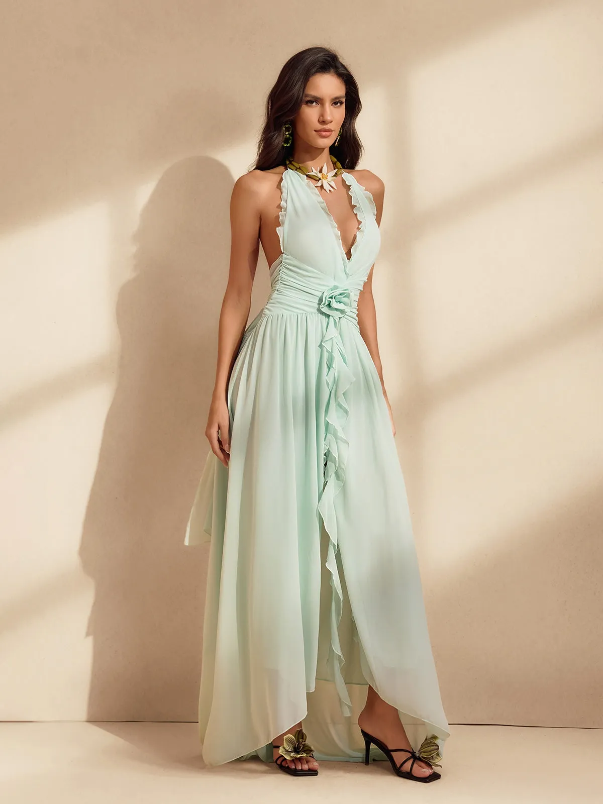 Qexelle Halterneck Ruffle Maxi Dress In Mint sold by Mew Mews product image thumbnail 3