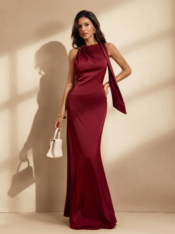 Nauricia Backless Satin Maxi Dress sold by Mew Mews