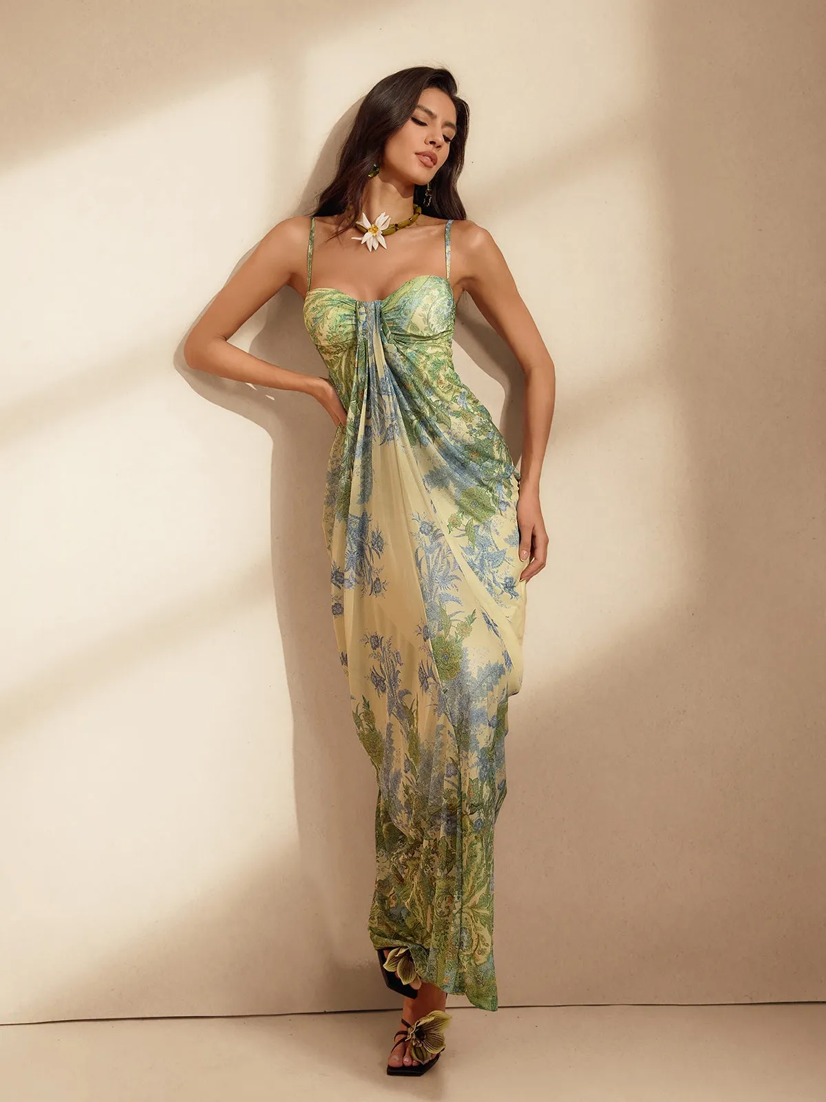 Wrythos Spaghetti Floral Maxi Dress sold by Mew Mews product image thumbnail 3