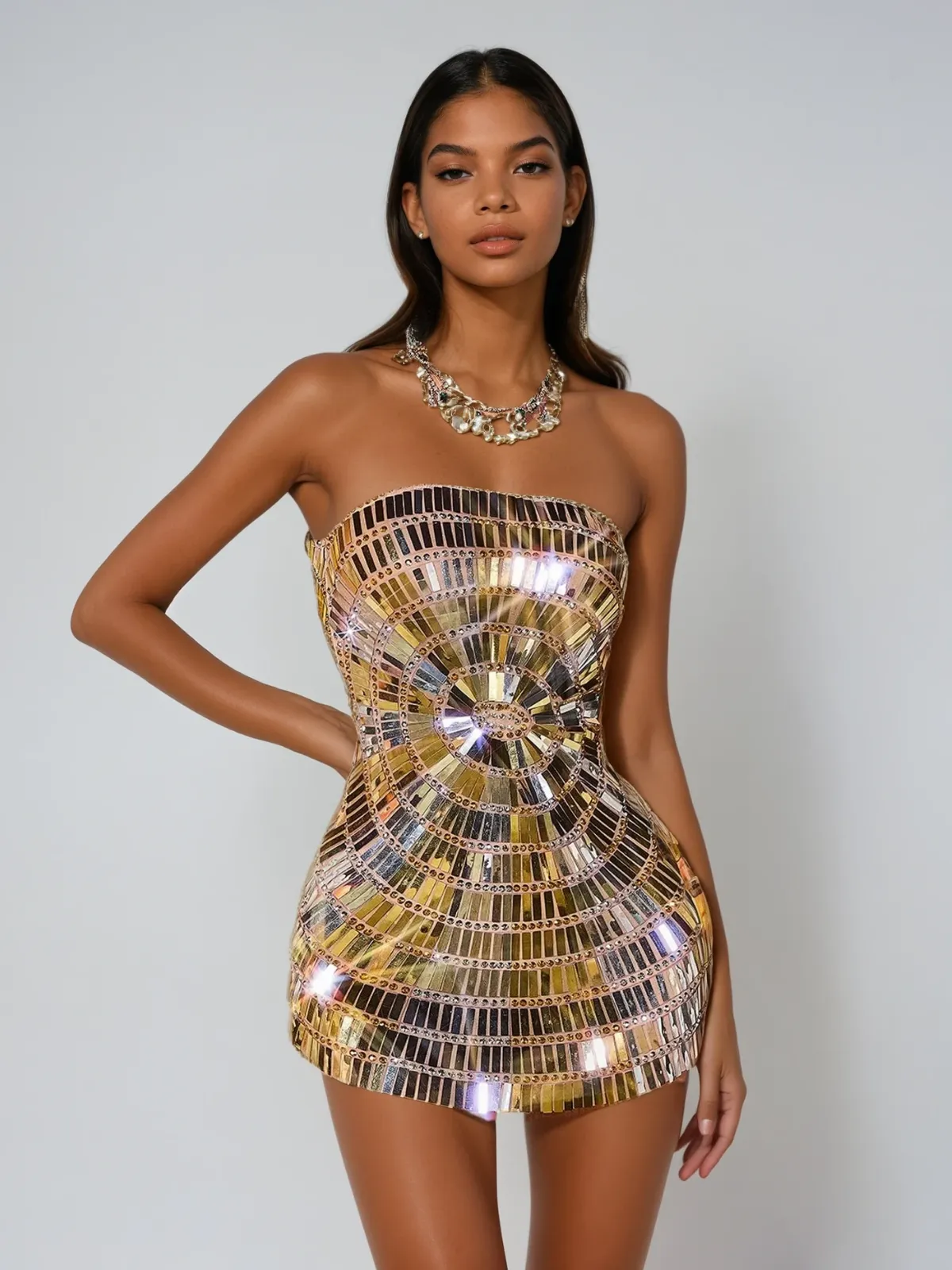 Isvyre Strapless Rhinestone Sequin Mini Dress sold by Mew Mews