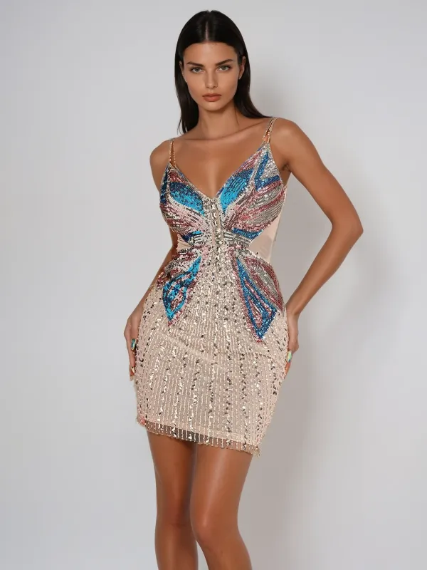 Quenelle Spaghetti Butterfly Sequin Mini Dress sold by Mew Mews