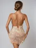 Fiadh Plunge Neck Crystal Chain Fringe Mini Dress sold by Mew Mews